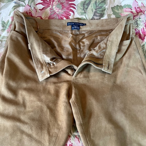 RALPH LAUREN Size 12 Tan Khaki 100% Suede Leather Classic Equestrian Flat-Front - Picture 14 of 16